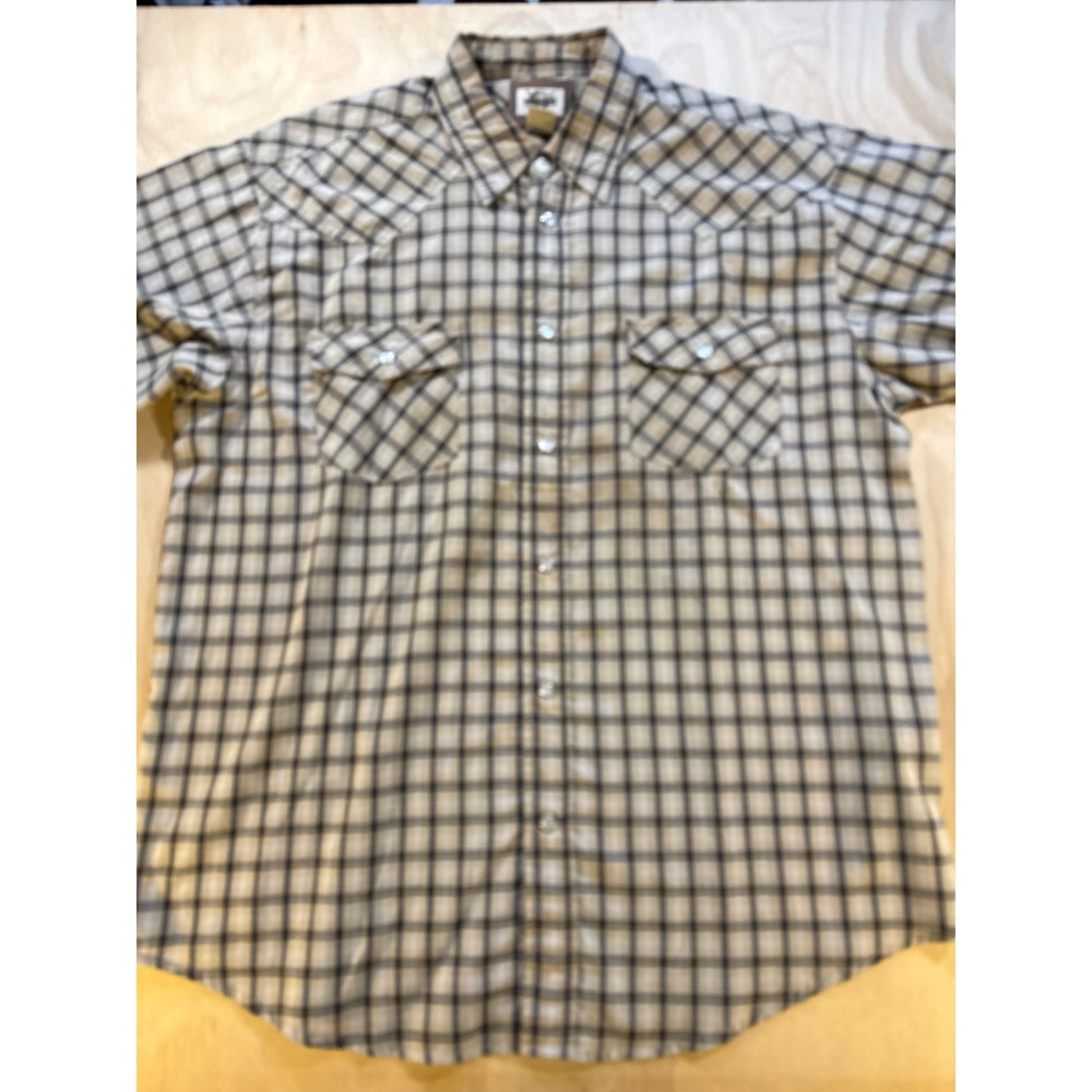 Western Plains Trading Co Mens Tan Black Plaid Pearl Snap Short Sleeve Shirt